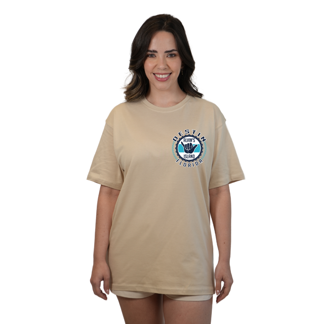 Destin Combed Cotton Women T-Shirt with a Alvin's island Hang Loose Design Style CC1000 T-SHIRT alvinsisland.com Oyster S