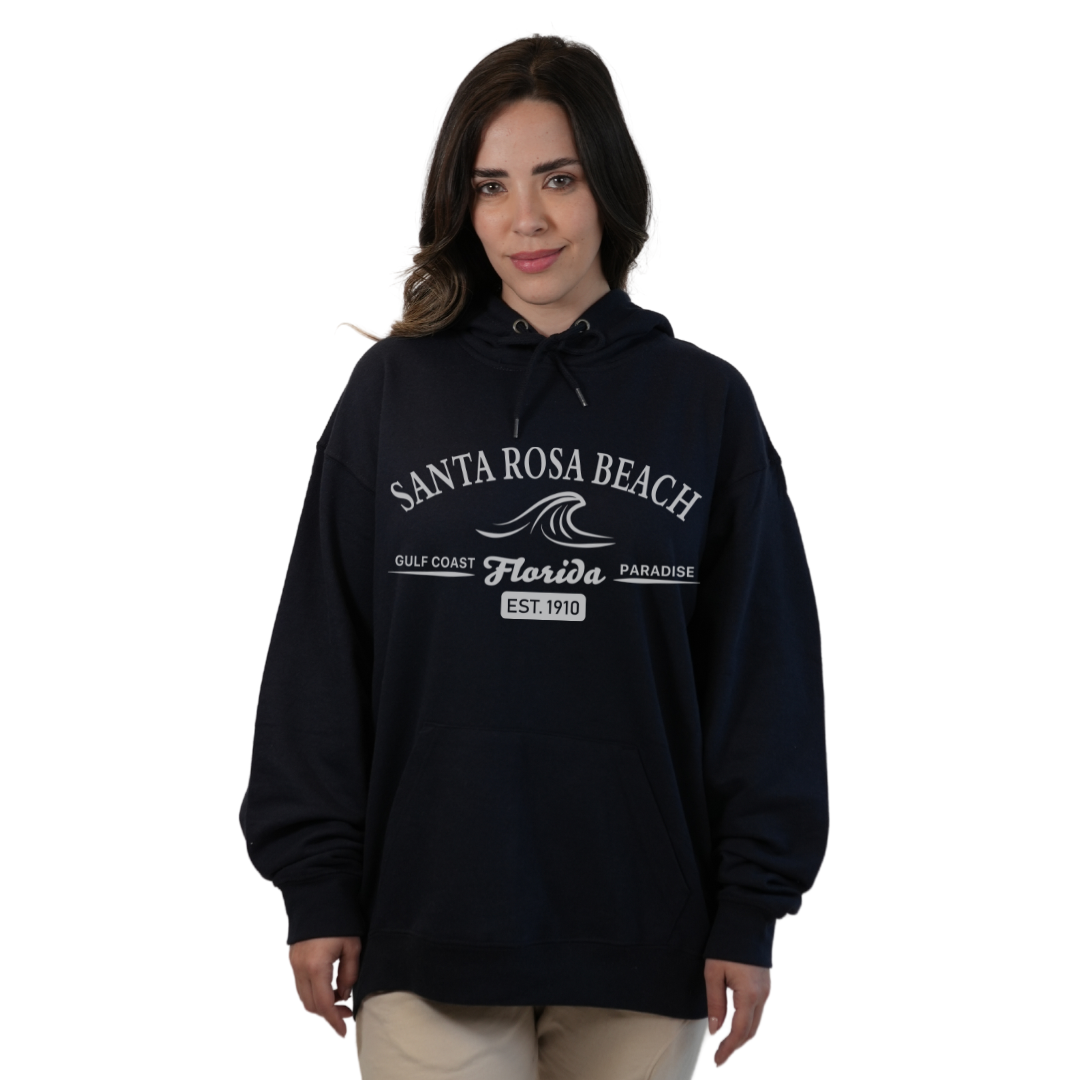 Santa Rosa Beach Pullover Hoodie Women with Big Front Florida Gulf Coast Paradise with Wave Icon Design Style 252
