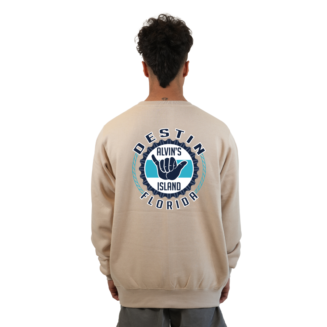 Destin Florida Fleece Crewneck Sweatshirt Men with Alvin's Island Hang Loose Front and Back Design Style 067