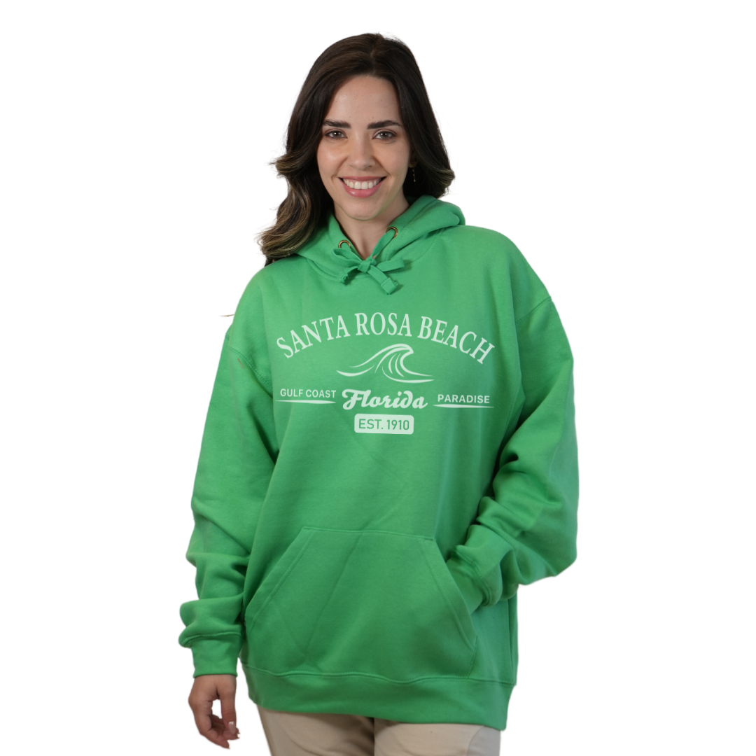Santa Rosa Beach Pullover Hoodie Women with Big Front Florida Gulf Coast Paradise with Wave Icon Design Style 252