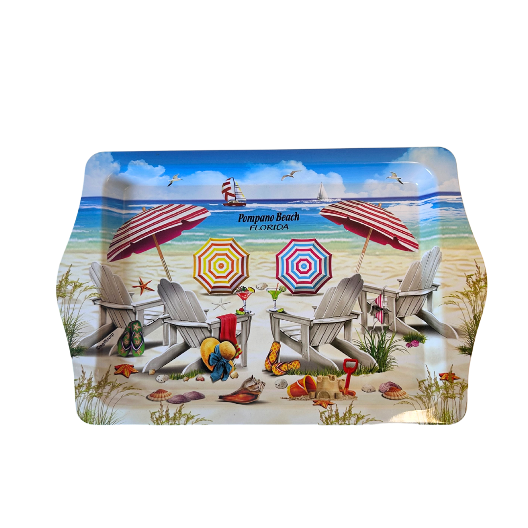 Pompano Beach, Fl Beach Chair Tin Tray 10*6.5 souvenirs alvinsisland.com