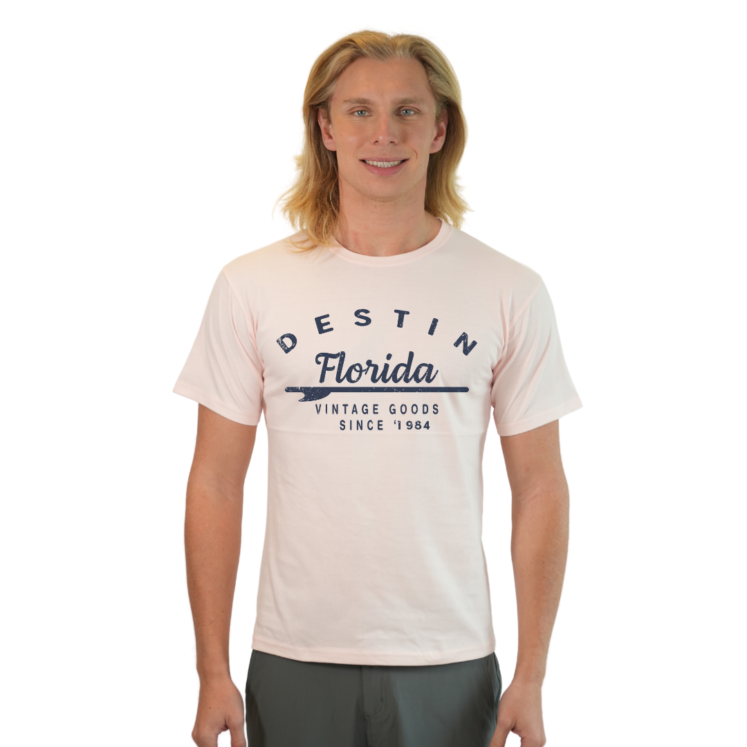 Destin Florida Combed Cotton Men T-Shirt with a Front Arrow Vintage Goods Since 1984 Design Style CC1000 T-SHIRT alvinsisland.com S ICE PINK