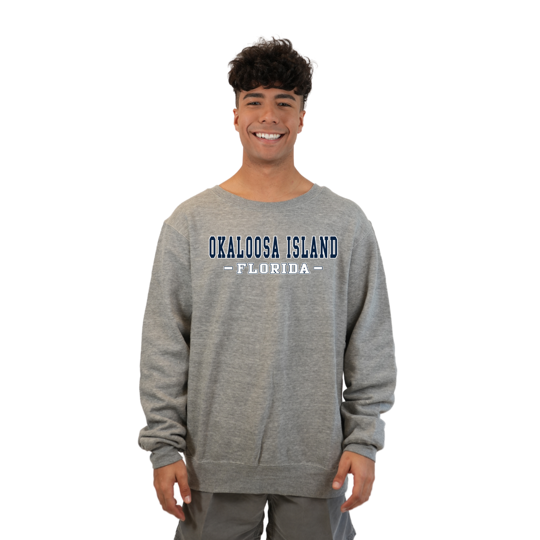 Okaloosa Island Fleece Crewneck Sweatshirt Men with Navy City Name Design Style 067