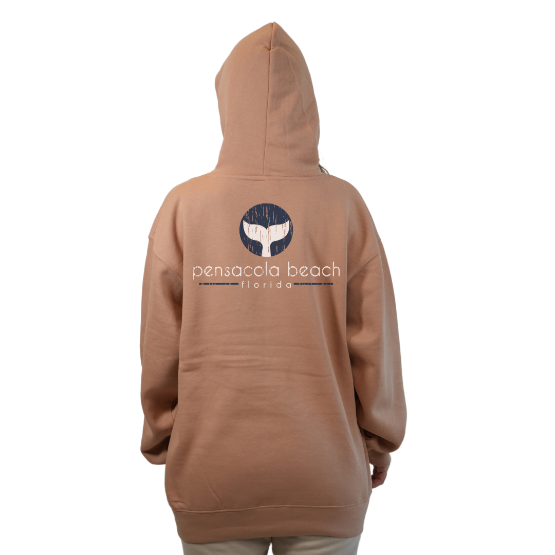 Pensacola Beach Pullover Hoodie Women with front Whale Tale pocket design and back big Whale Tale Design Style 252 HOODIES alvinsisland.com