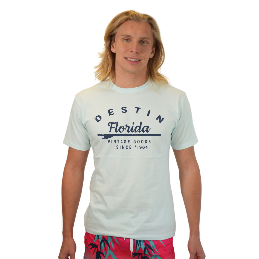 Destin Florida Combed Cotton Men T-Shirt with a Front Arrow Vintage Goods Since 1984 Design Style CC1000 T-SHIRT alvinsisland.com S POOL DAY