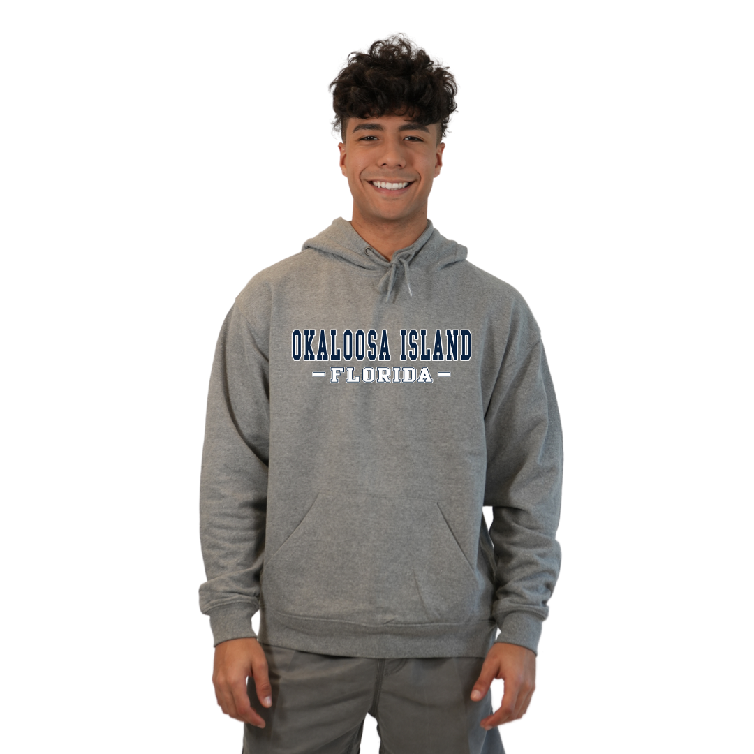 Okaloosa Island Hoodie Men with Navy City Name Front Design Style 252