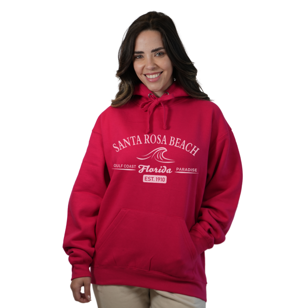 Santa Rosa Beach Pullover Hoodie Women with Big Front Florida Gulf Coast Paradise with Wave Icon Design Style 252