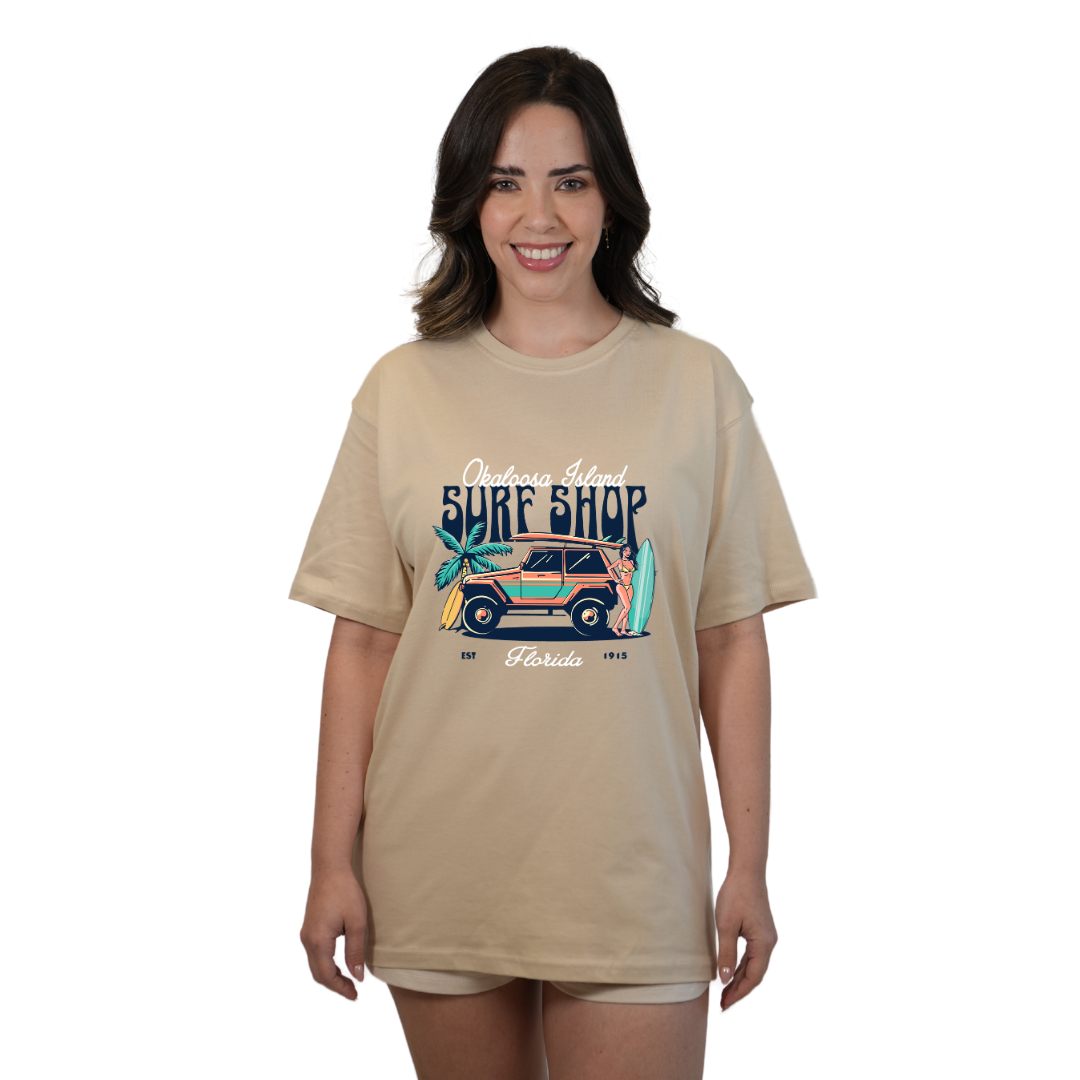 Okaloosa Island Combed Cotton T-Shirt Women with Surf Shop Front Design Style CC1000