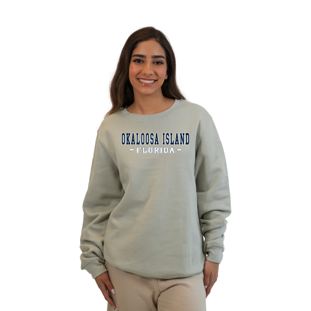 Okaloosa Island Fleece Crewneck Sweatshirt Women with Navy City Name Design Style 067