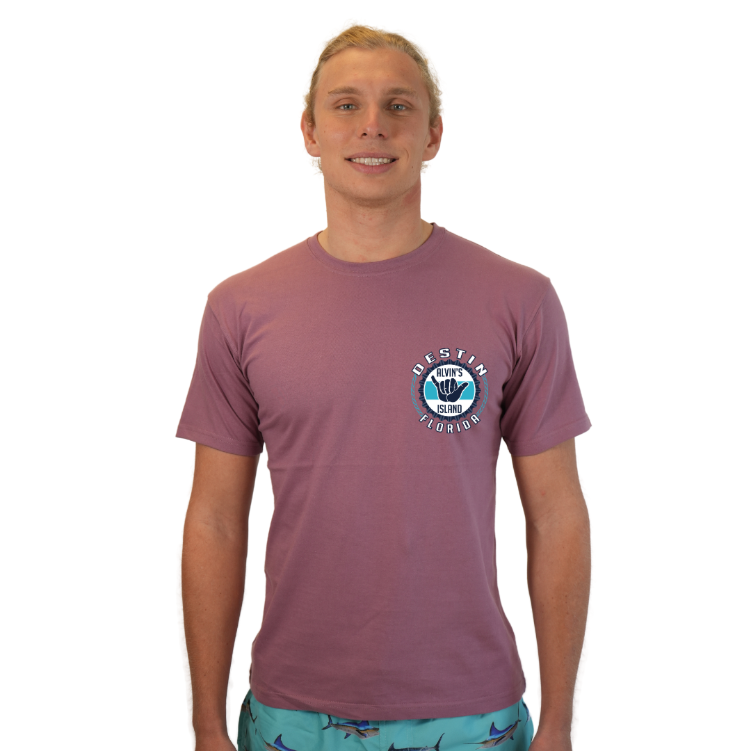 Destin Combed Cotton Men T-Shirt with a Alvin's island Hang Loose Design Style CC1000 T-SHIRT alvinsisland.com Rosewood S
