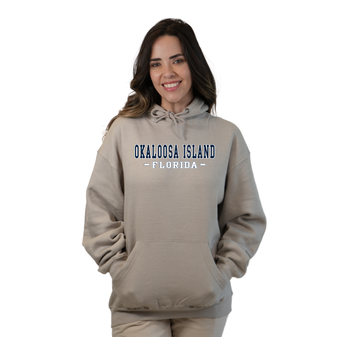Okaloosa Island Hoodie Women with Navy City Name Front Design Style 252 HOODIES alvinsisland.com Silver S