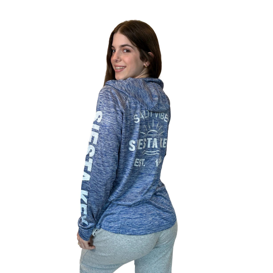 Siesta Key, Fl Salty Vibes Dry Fit 30 UPF Sun Protection Long Sleeve with Hoodie