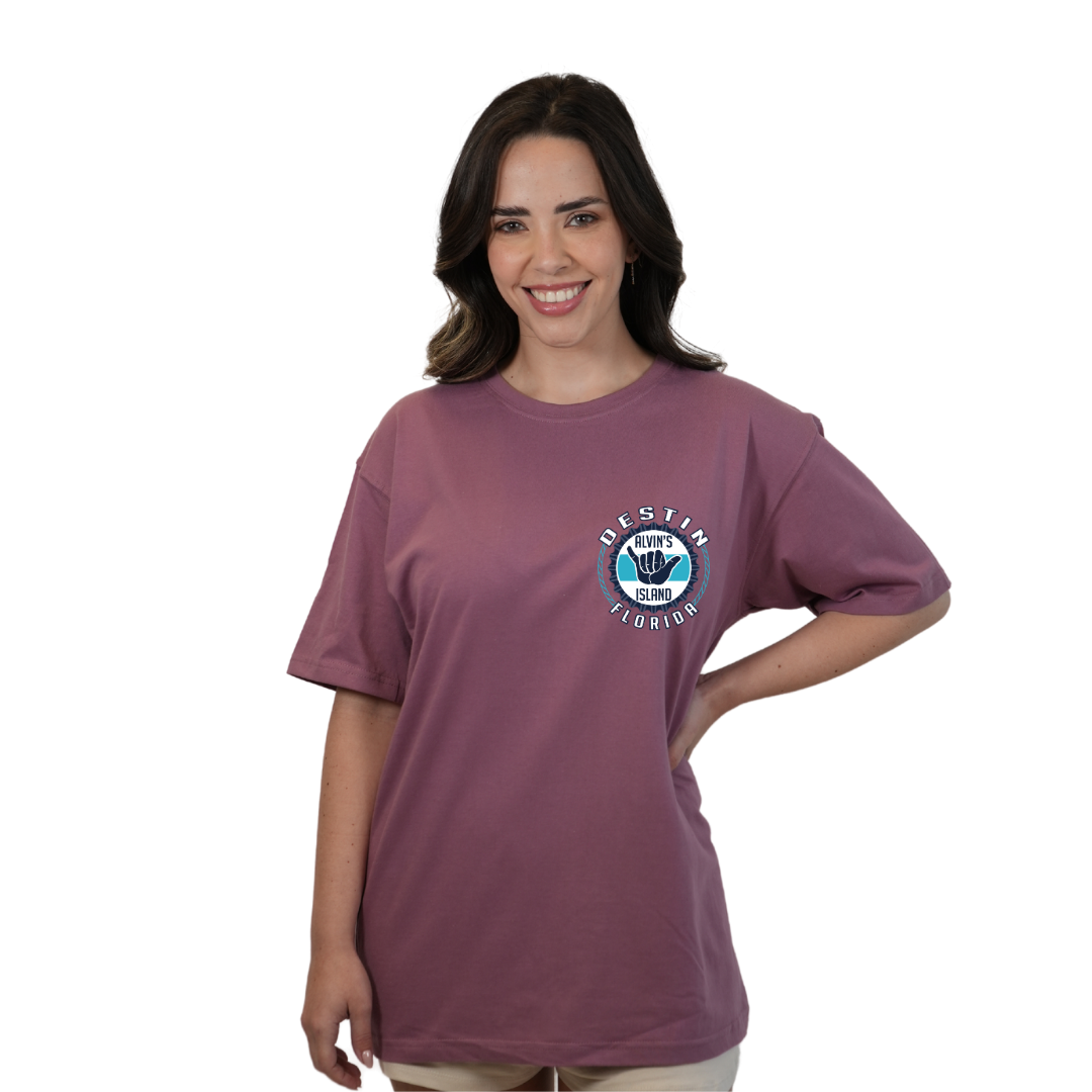 Destin Combed Cotton Women T-Shirt with a Alvin's island Hang Loose Design Style CC1000 T-SHIRT alvinsisland.com Rosewood S