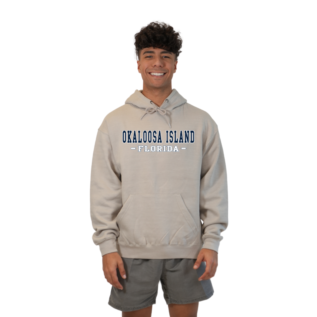 Okaloosa Island Hoodie Men with Navy City Name Front Design Style 252