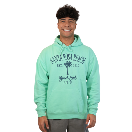 Santa Rosa Beach Pullover Hoodie Men with Big Front Palm Tree Beach Club Design Style 252 HOODIES alvinsisland.com SMALL ICE GREEN