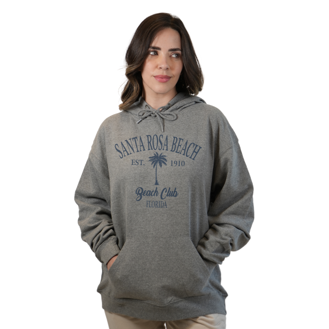 Santa Rosa Beach Pullover Hoodie Women with Big Front Palm Tree Beach Club Design Style 252