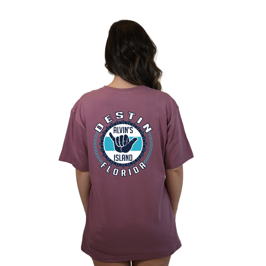 Destin Combed Cotton Women T-Shirt with a Alvin's island Hang Loose Design Style CC1000 T-SHIRT alvinsisland.com