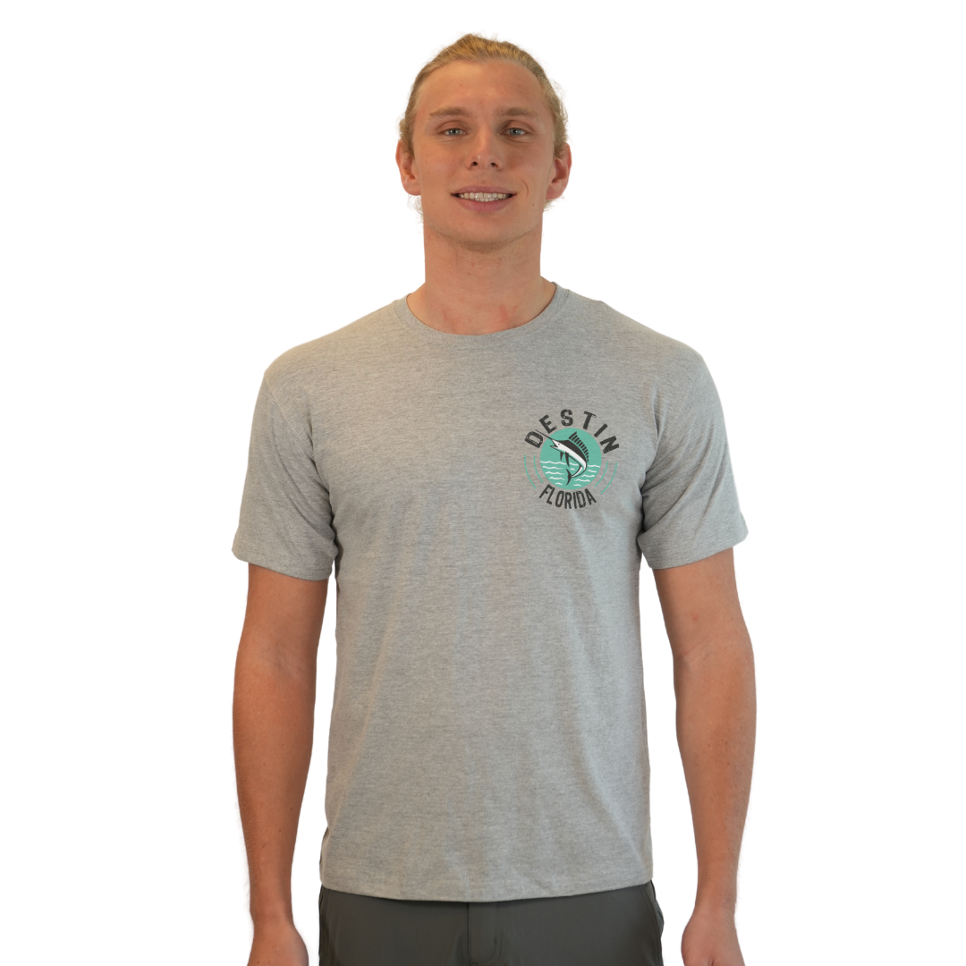 Destin Florida Combed Cotton Men T-Shirt with a Front Pocket Design and back big Marlin Design Style CC1000