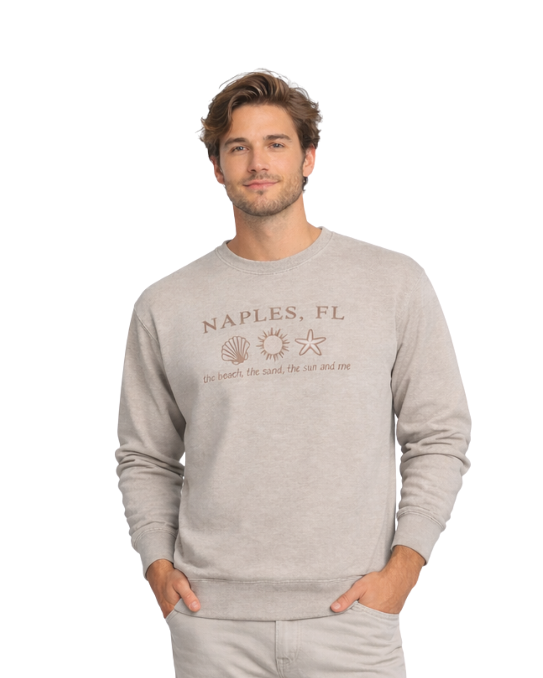 Naples, FL Embroidered Men’s Crewneck crewneck alvinsisland.com S Cappuccino