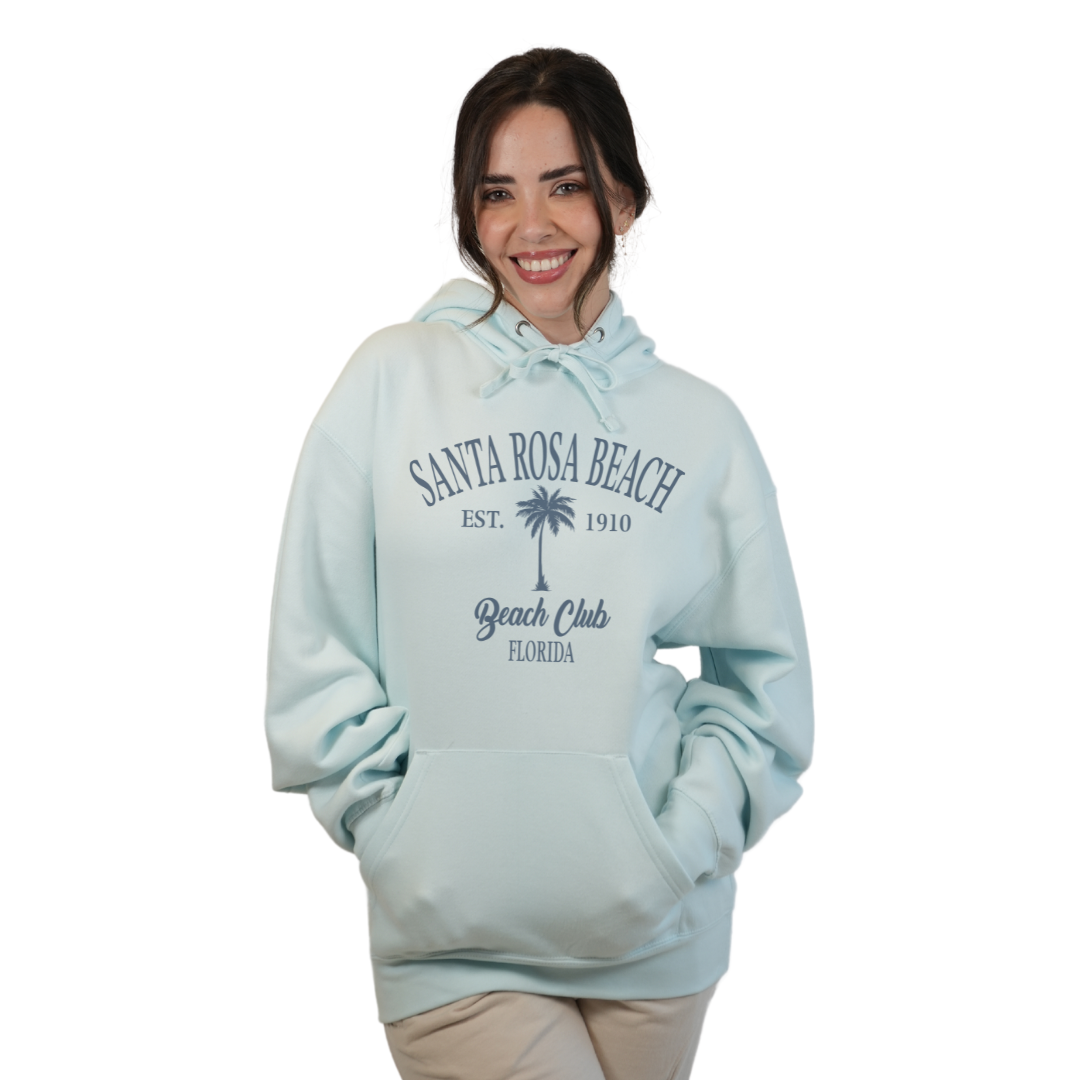 Santa Rosa Beach Pullover Hoodie Women with Big Front Palm Tree Beach Club Design Style 252