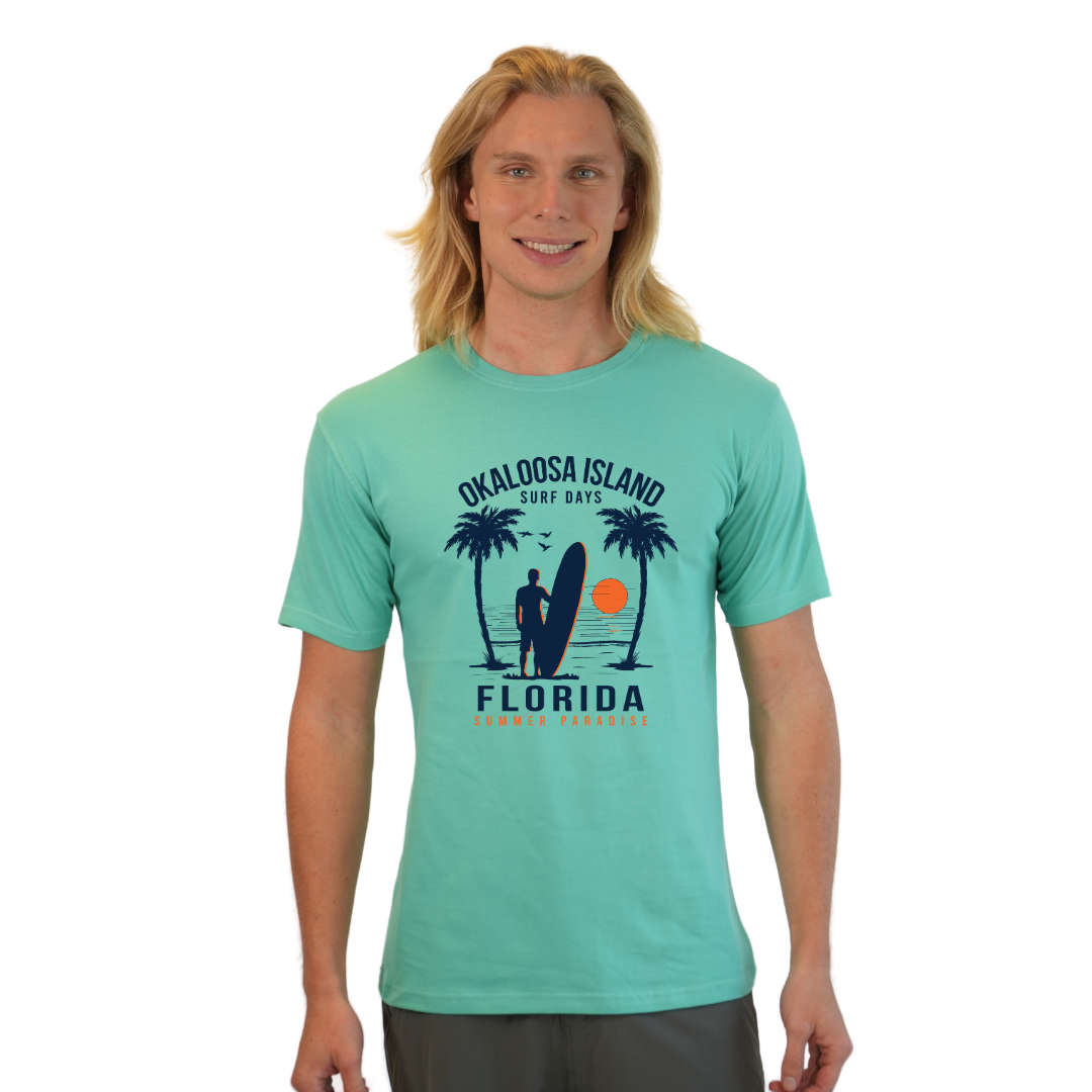 Okaloosa Island Combed Cotton T-Shirt Men with Summer Padaise Front Design Style CC1000