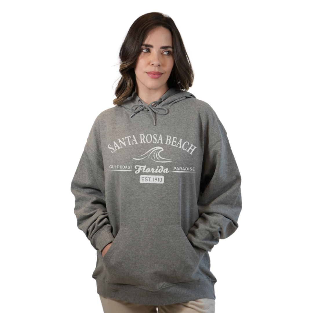 Santa Rosa Beach Pullover Hoodie Women with Big Front Florida Gulf Coast Paradise with Wave Icon Design Style 252