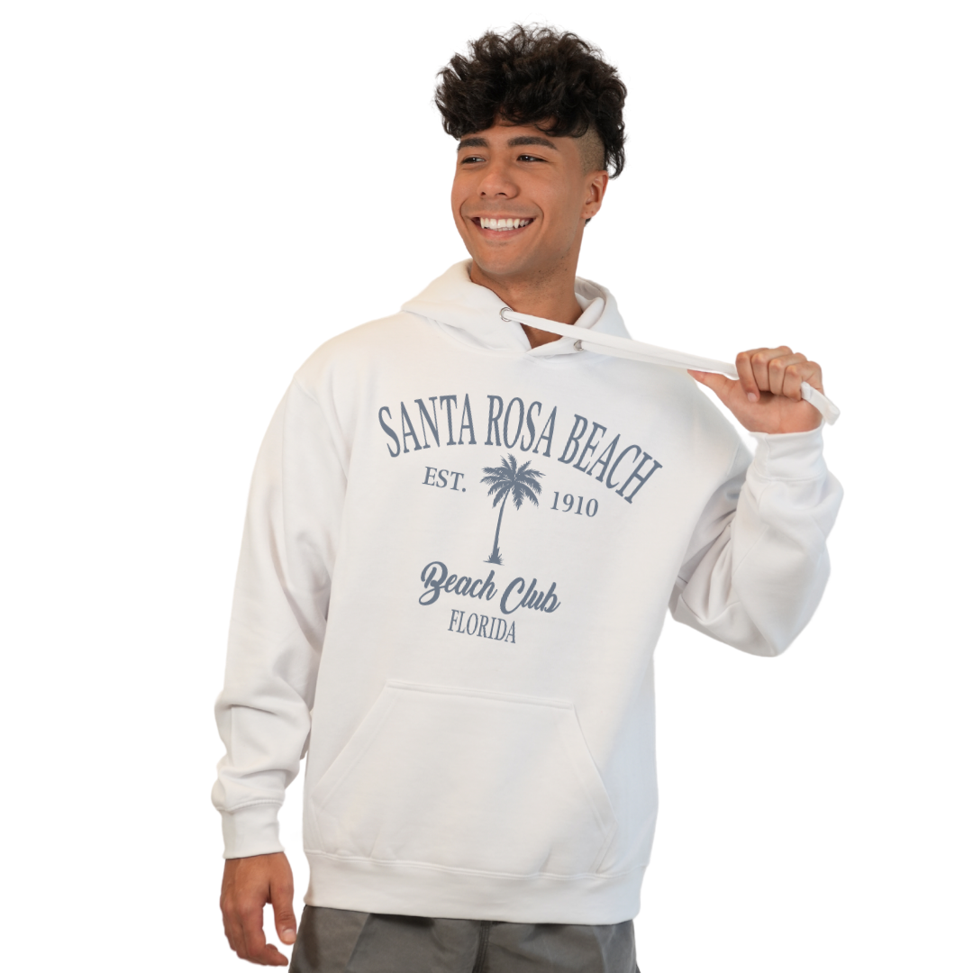 Santa Rosa Beach Pullover Hoodie Men with Big Front Palm Tree Beach Club Design Style 252