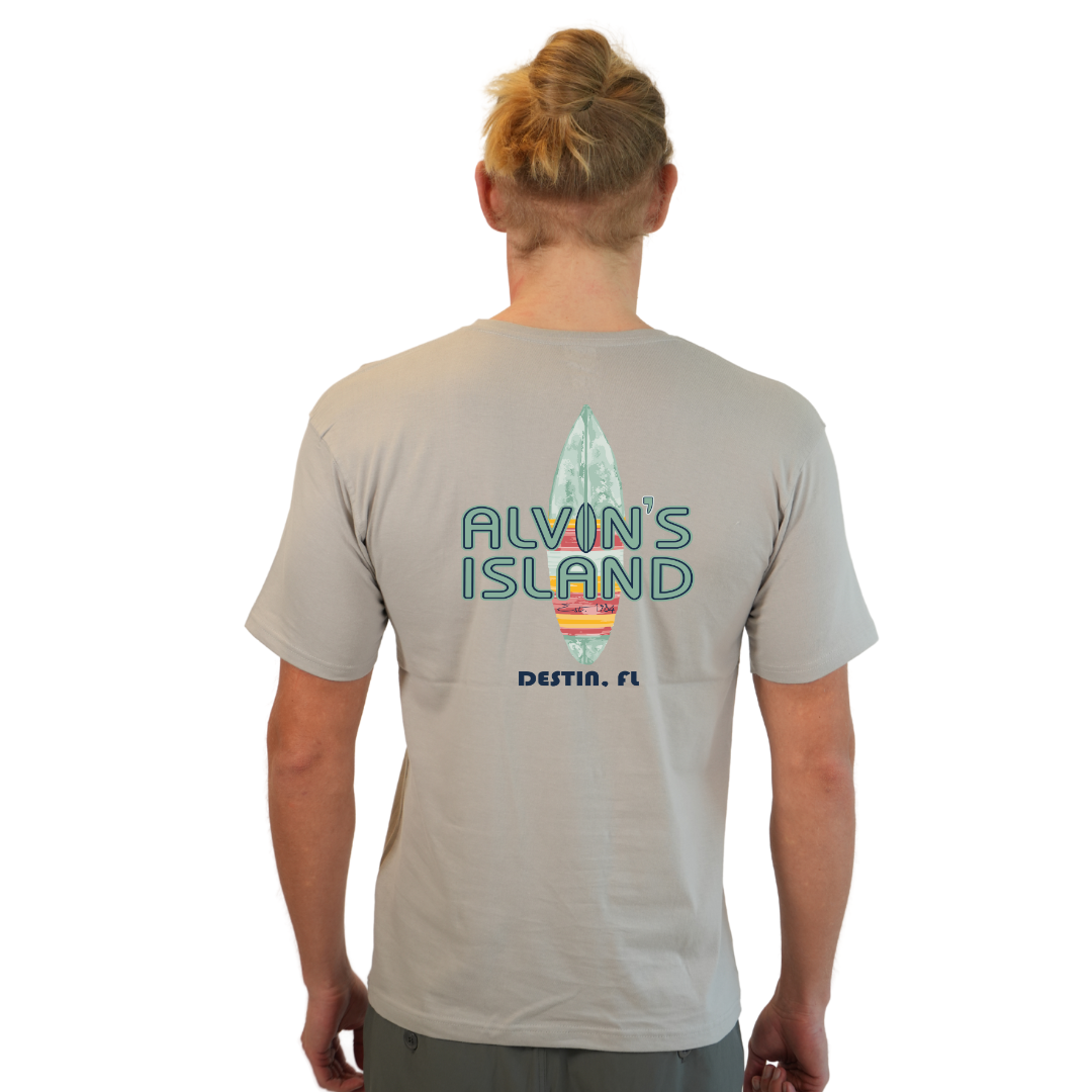 Destin Combed Cotton Men T-Shirt with a Alvin's island Surf Board Design Style CC1000