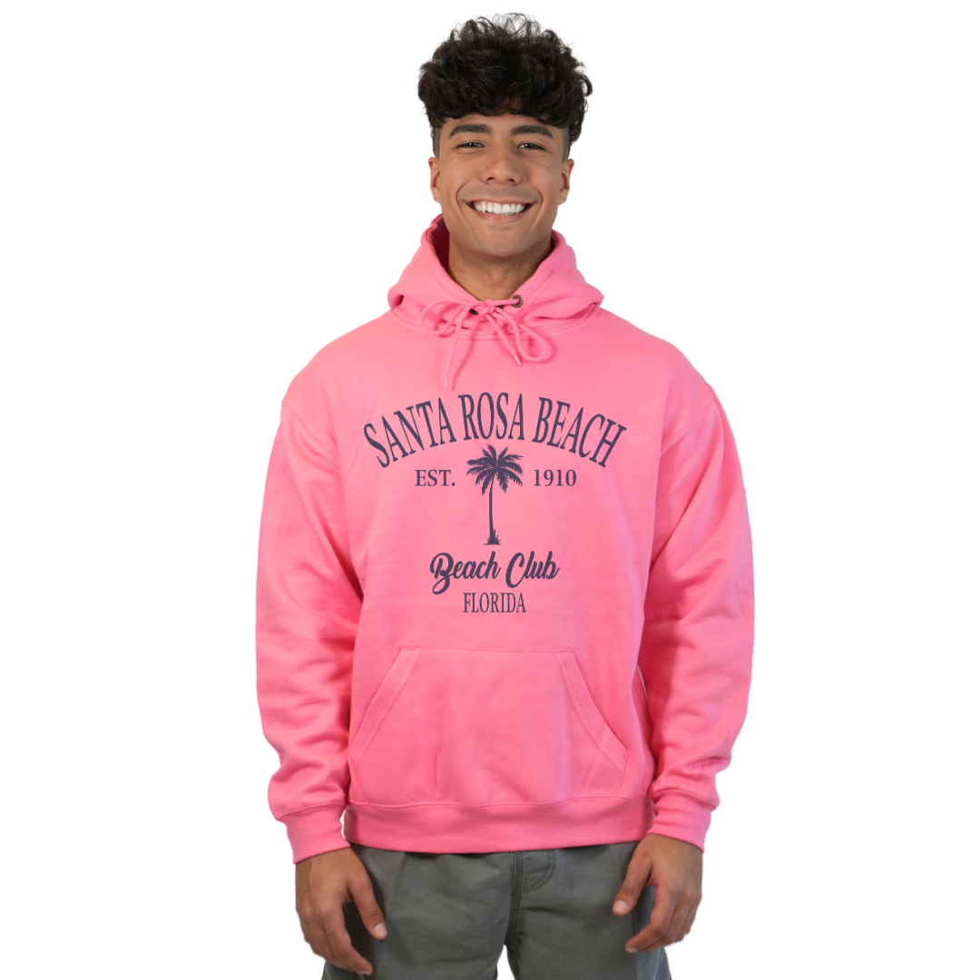 Santa Rosa Beach Pullover Hoodie Men with Big Front Palm Tree Beach Club Design Style 252