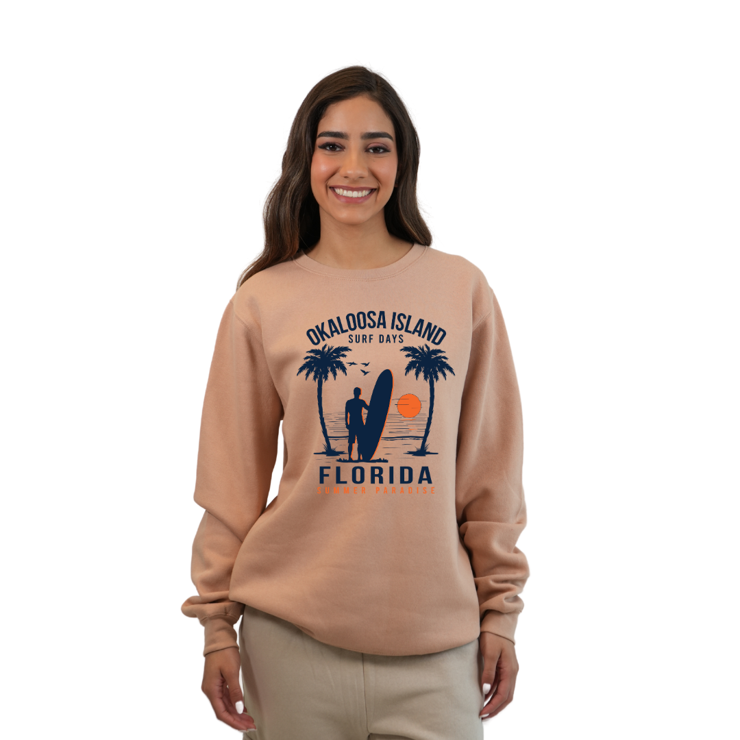 Okaloosa Island Fleece Crewneck Sweatshirt Women with Summer Paradaise Design Style 067 SWEATSHIRT alvinsisland.com Nude S
