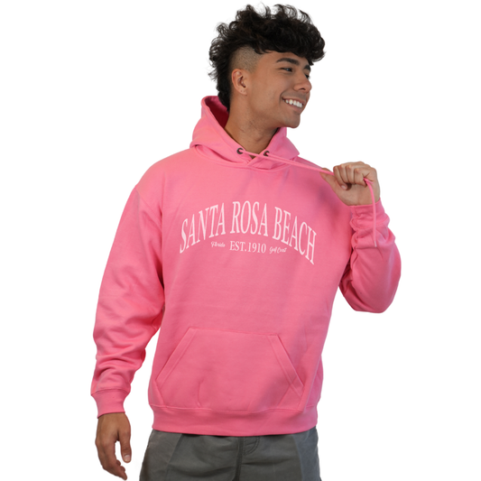 Santa Rosa Beach Pullover Hoodie Men with Big Front White Letters Design Style 252 HOODIES alvinsisland.com SMALL FLAMINGO PINK