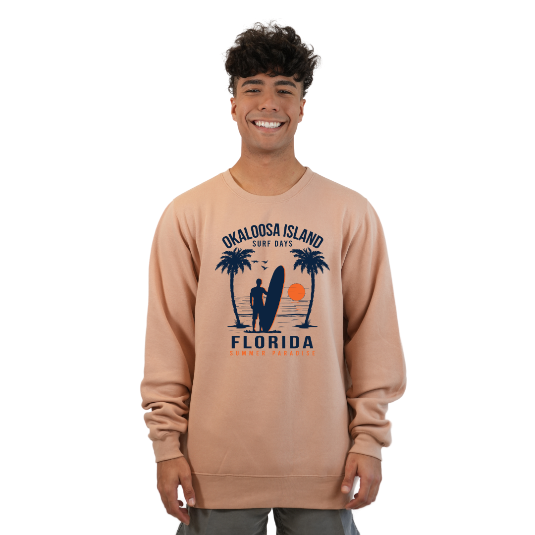 Okaloosa Island Fleece Crewneck Sweatshirt Men with Summer Paradaise Design Style 067