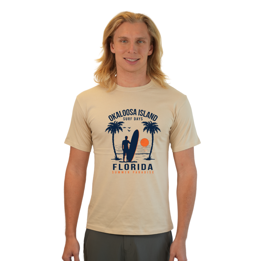 Okaloosa Island Combed Cotton T-Shirt Men with Summer Padaise Front Design Style CC1000