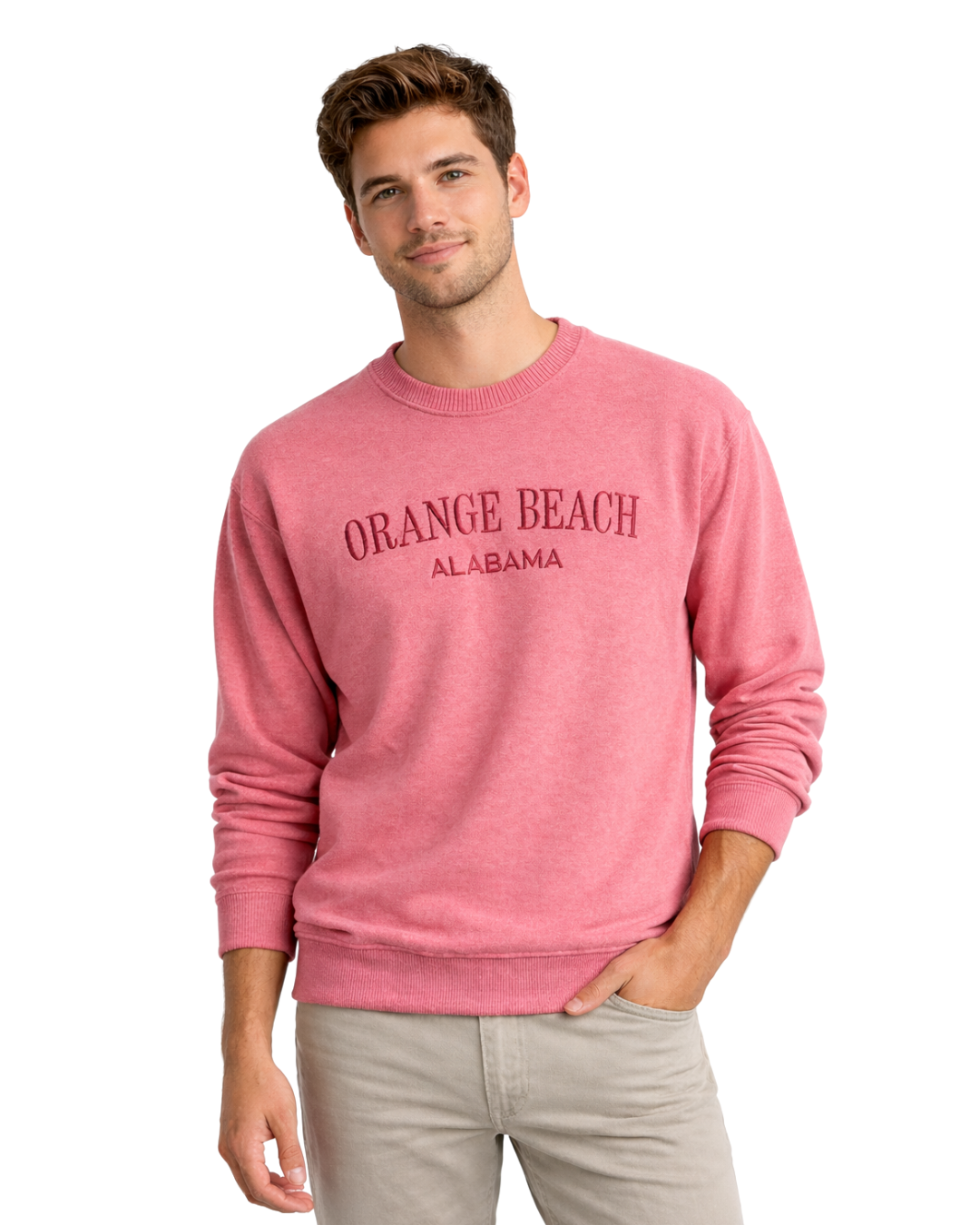 Orange Beach, AL Nantucket Crewneck – Embroidered City Name Appliqué (Style AP267AI) crewneck alvinsisland.com Flamingo S