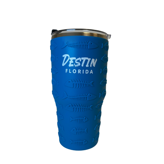 Destin Stainless Steel Tumbler With Fish Decor Silicone Protective 30oz souvenirs alvinsisland.com Blue