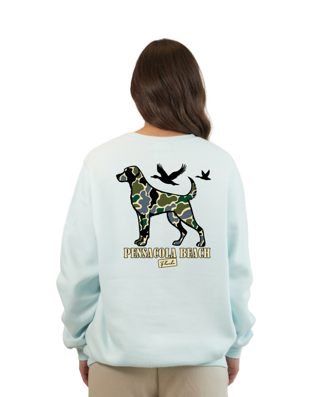Pensacola Beach Dog Women Crewneck – Camouflage Edition