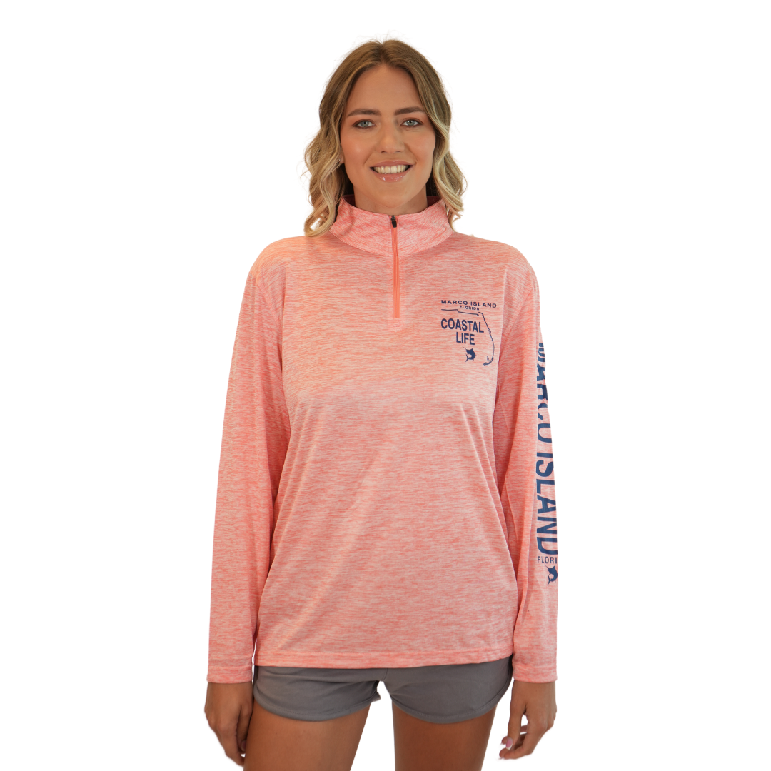 Marco Island Coastal Life Dolphin Unisex Quarter Zipper Dry Fit 30upf Sun Protection Style 14750