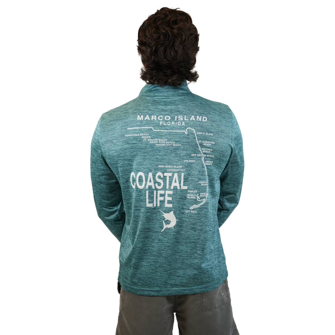 Marco Island Coastal Life Dolphin Unisex Quarter Zipper Dry Fit 30upf Sun Protection Style 14750
