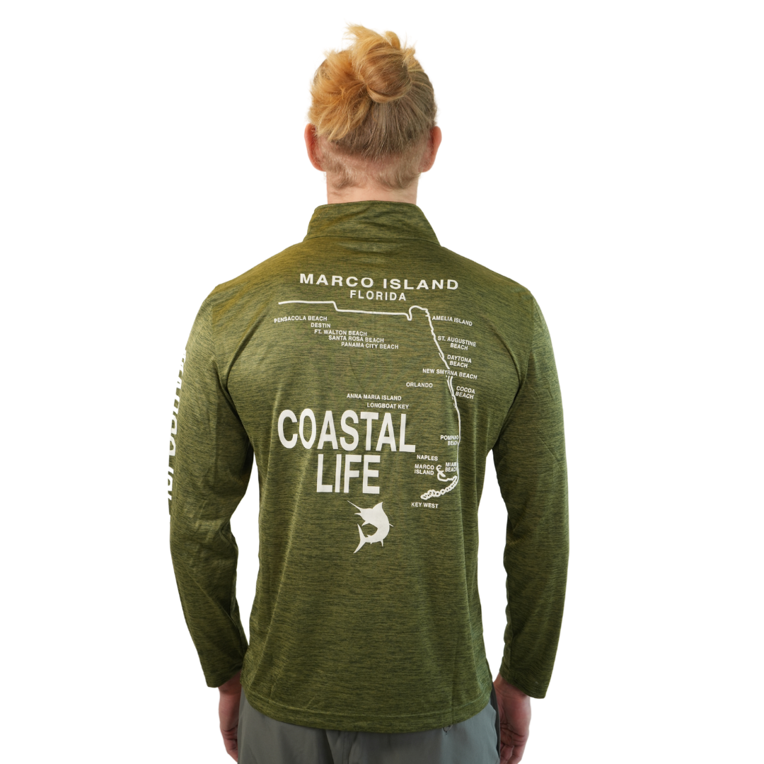 Marco Island Coastal Life Dolphin Unisex Quarter Zipper Dry Fit 30upf Sun Protection Style 14750