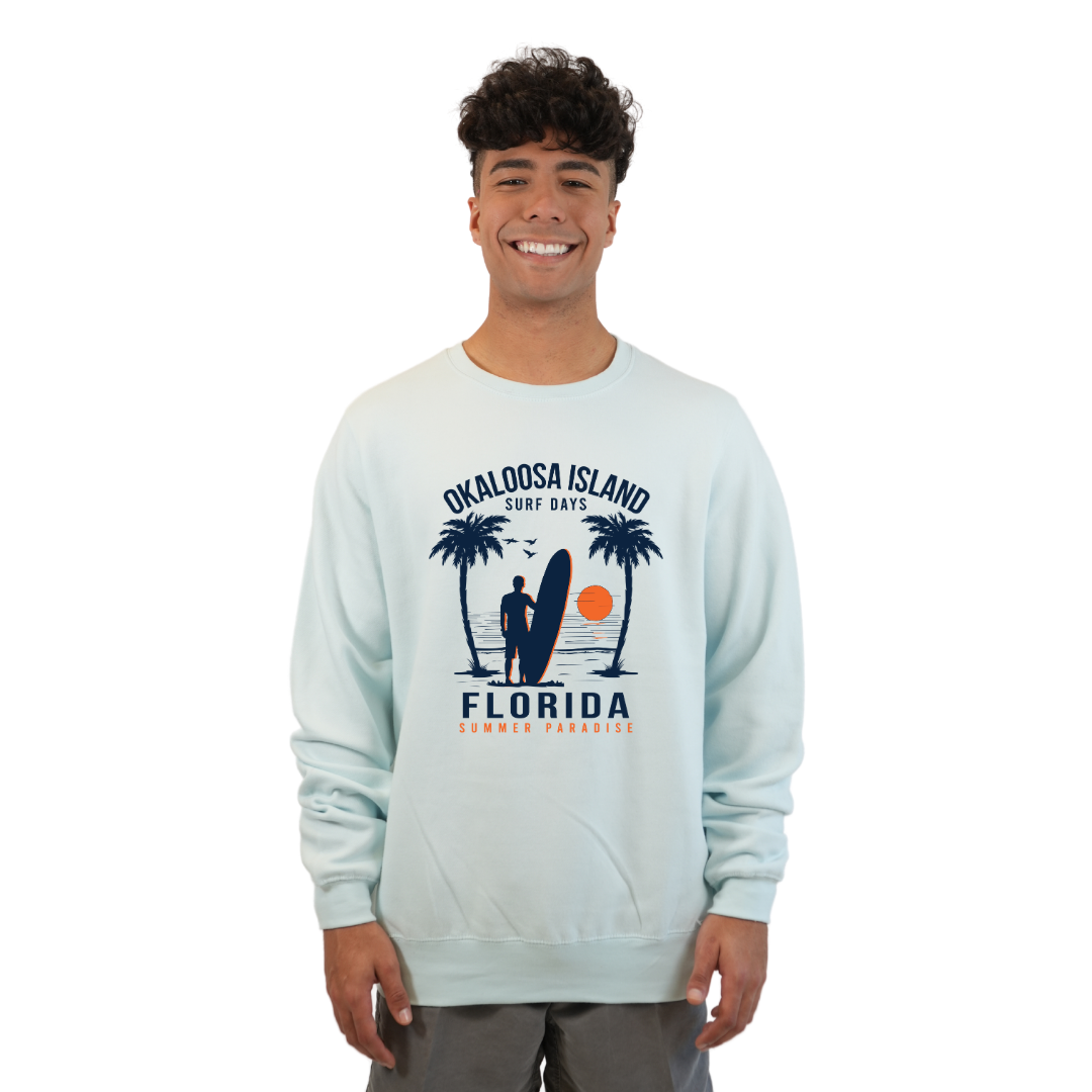 Okaloosa Island Fleece Crewneck Sweatshirt Men with Summer Paradaise Design Style 067