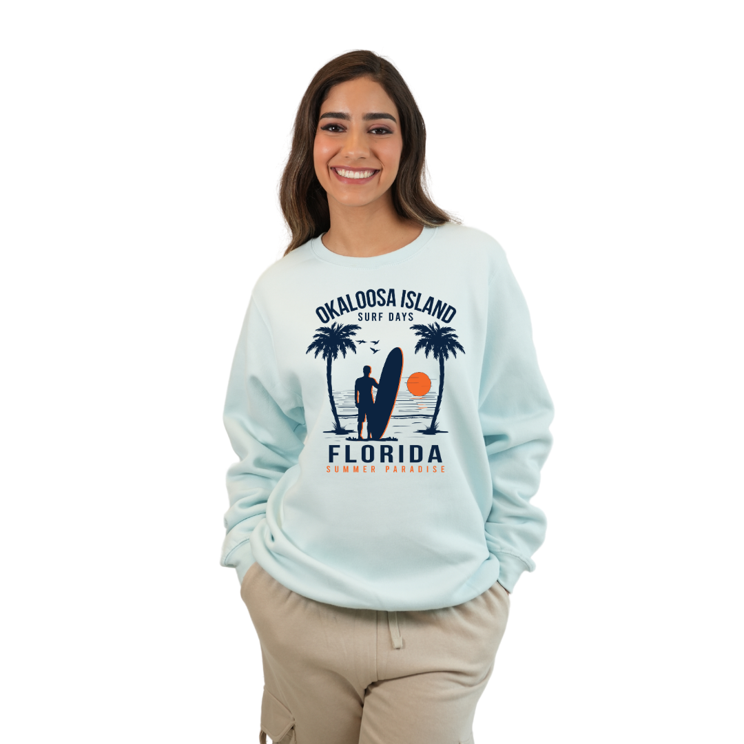 Okaloosa Island Fleece Crewneck Sweatshirt Women with Summer Paradaise Design Style 067 SWEATSHIRT alvinsisland.com Pool day S