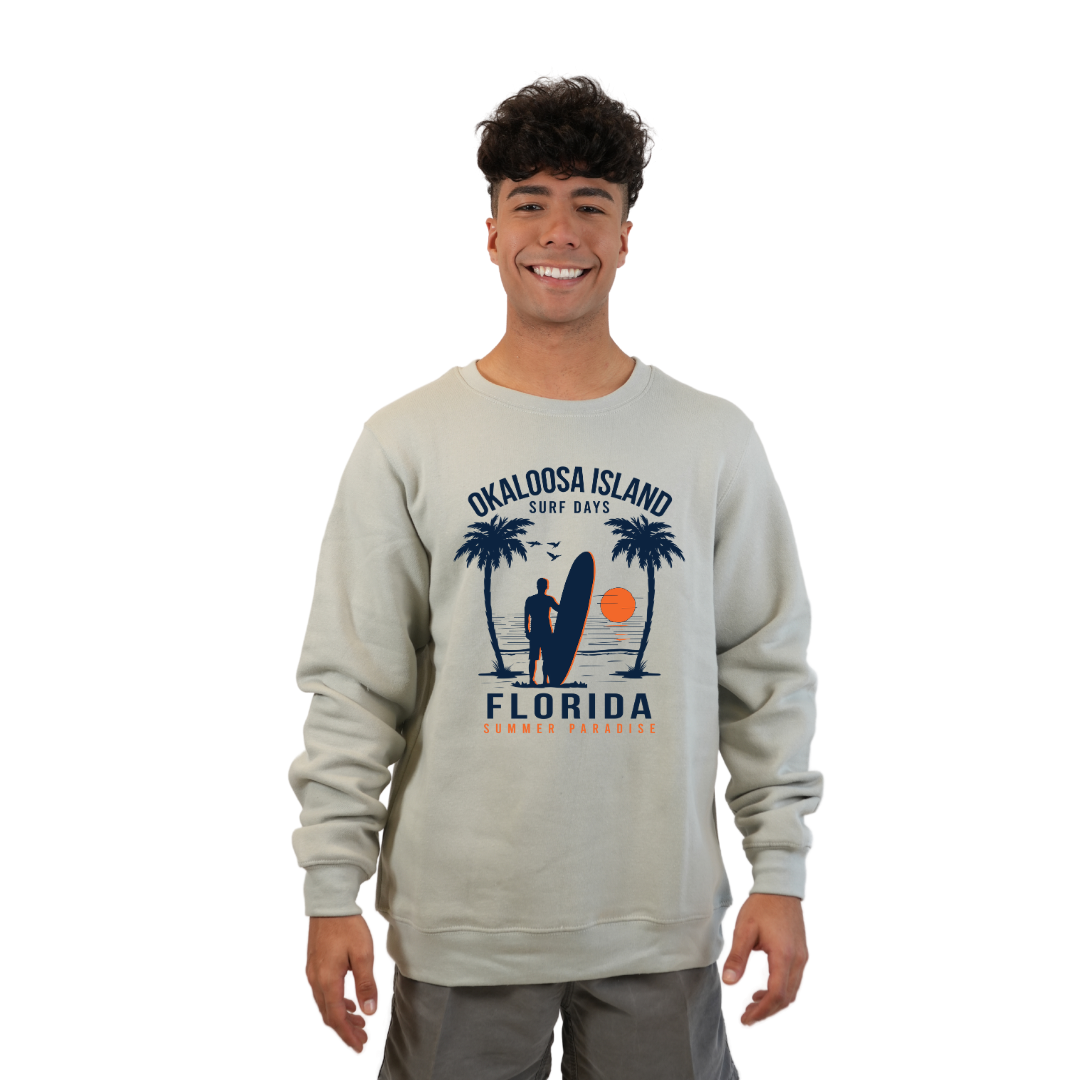 Okaloosa Island Fleece Crewneck Sweatshirt Men with Summer Paradaise Design Style 067