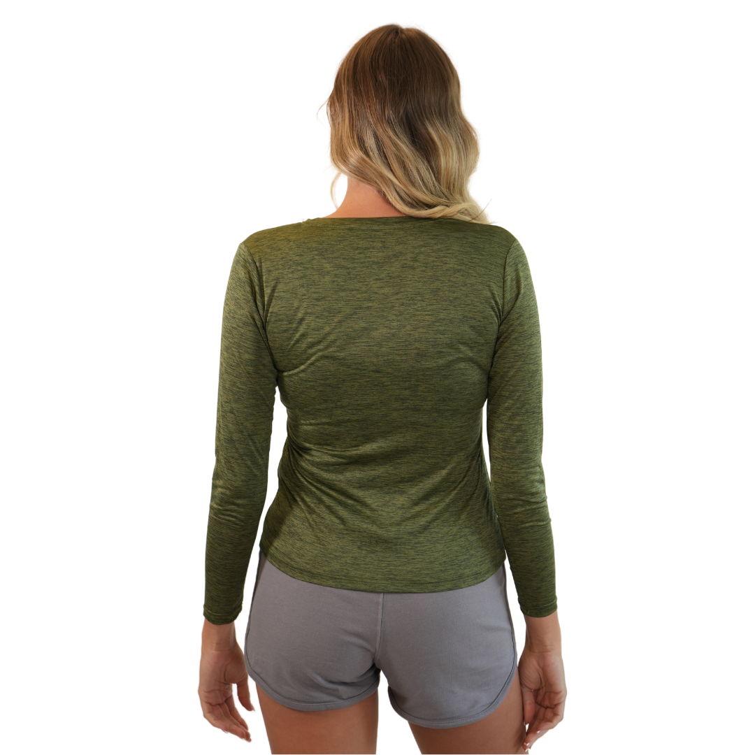 Marco Island Seagull Sunset Ladies Long Sleeve V Neck Dry Fit 30upf Sun Protection Style 15750