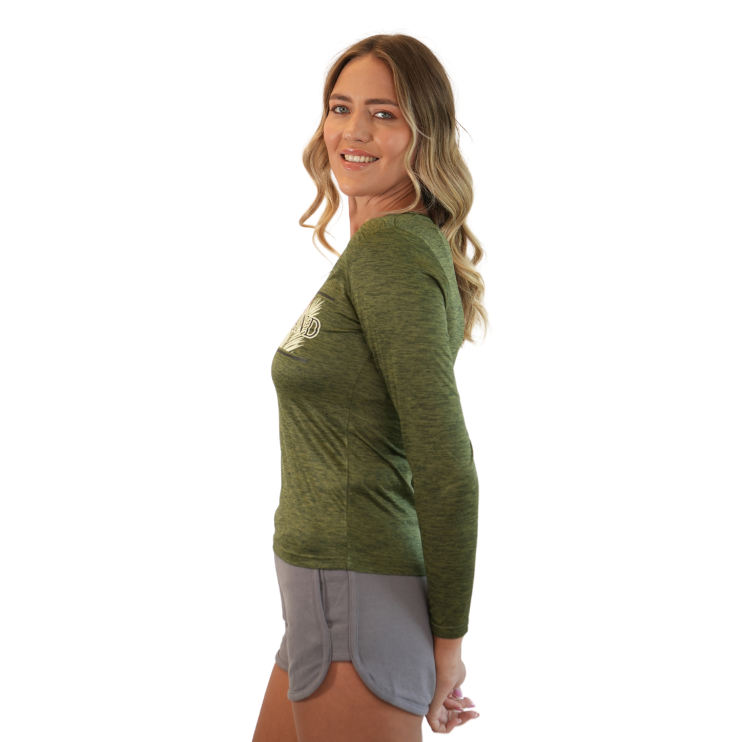 Marco Island Seagull Sunset Ladies Long Sleeve V Neck Dry Fit 30upf Sun Protection Style 15750