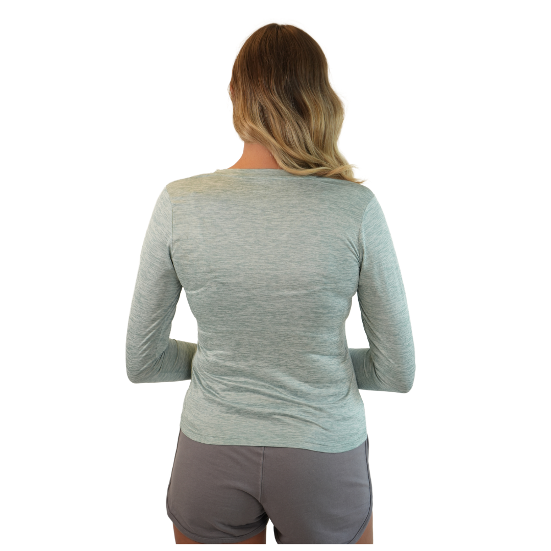 Marco Island Good Vibes Only Ladies Long Sleeve V Neck Dry Fit 30upf Sun Protection Style 15750