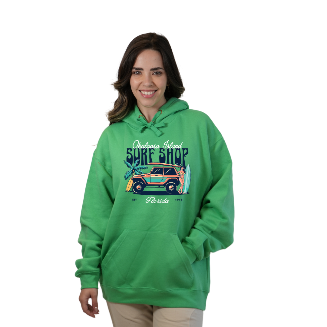 Okaloosa Island Hoodie Women with Surf Shop Front Design Style 252