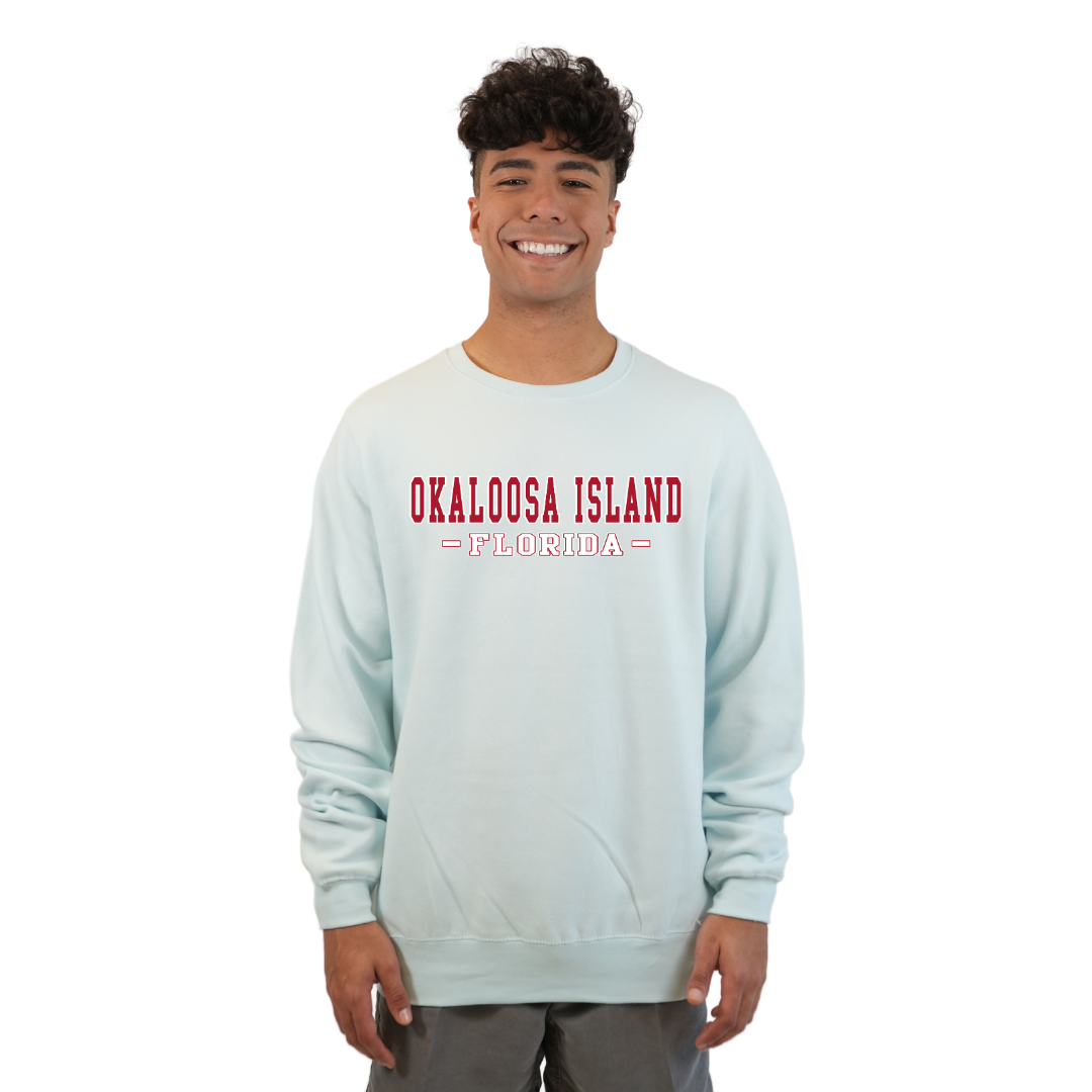 Okaloosa Island Fleece Crewneck Sweatshirt Men with Red City Name Design Style 067