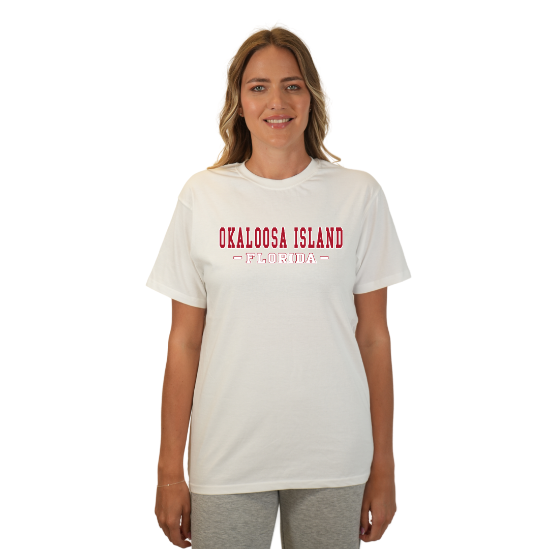 Okaloosa Island Combed Cotton T-Shirt Women with Red City Name Design Style CC1000 T-SHIRT alvinsisland.com White S