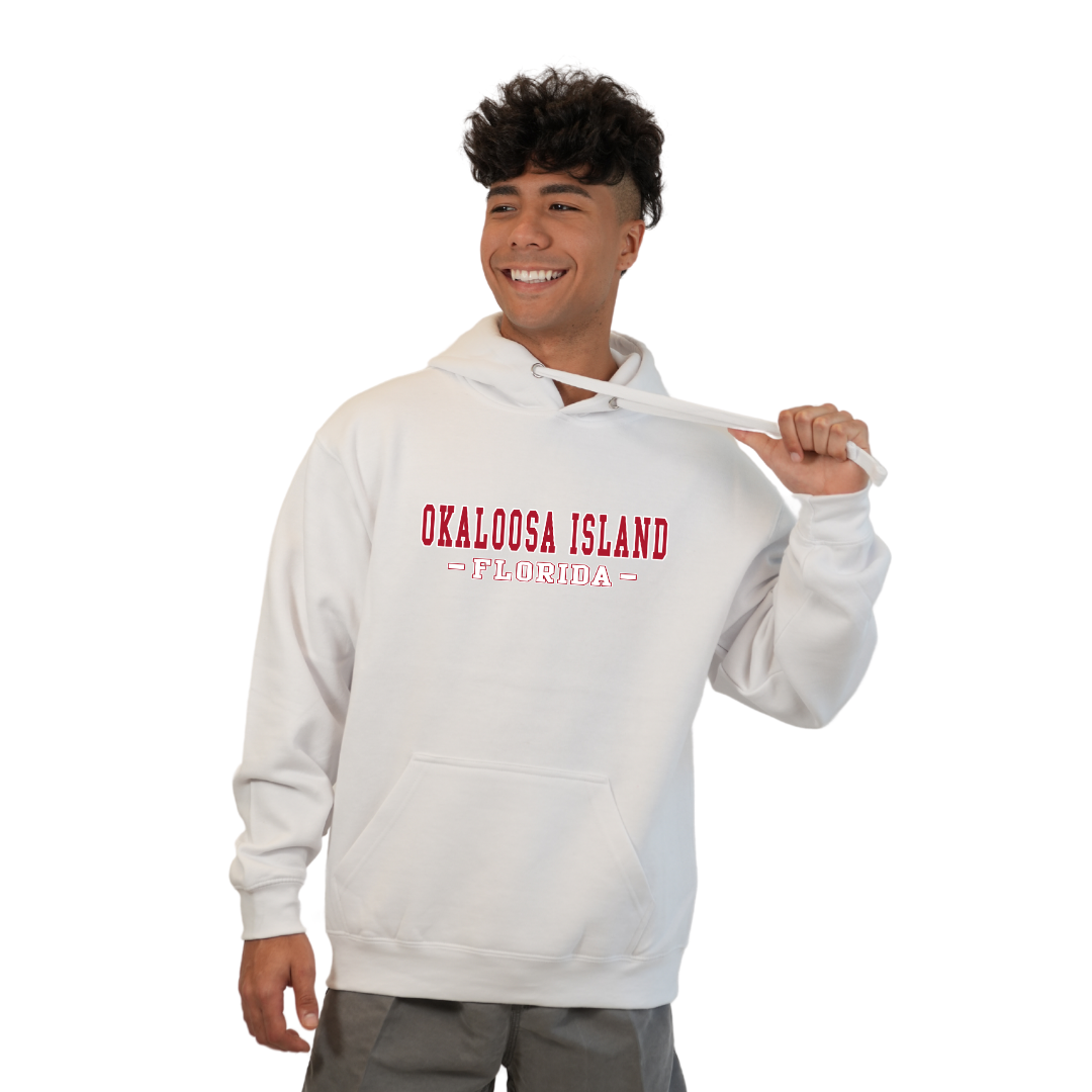 Okaloosa Island Hoodie Men with Red City Name Design Style 252 HOODIES alvinsisland.com White S