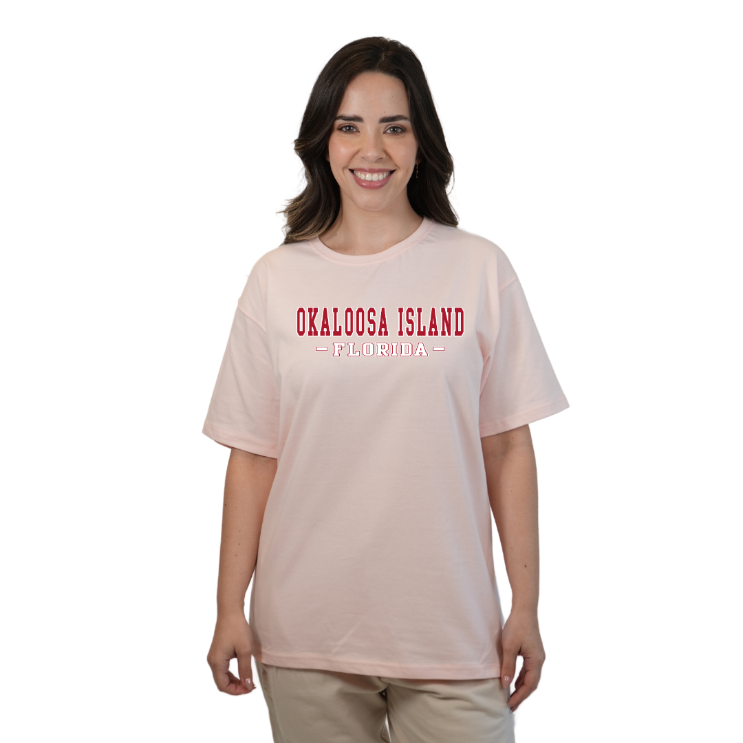 Okaloosa Island Combed Cotton T-Shirt Women with Red City Name Design Style CC1000